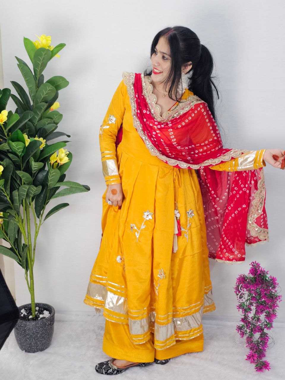 Purely Handmade Anarkali Plazzo Set with Bandhani Dupatta β A Royal Festive Look π